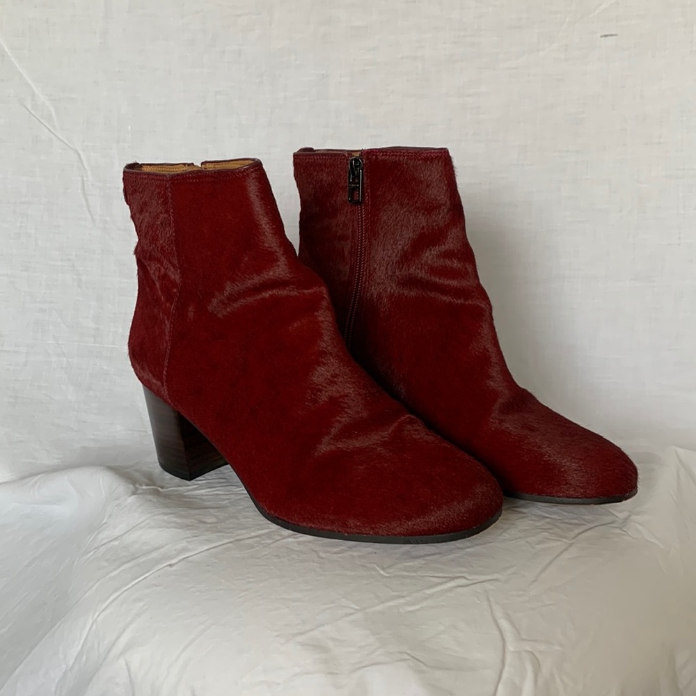 Coach “Bonnie” crimson red calf hair booties 9B